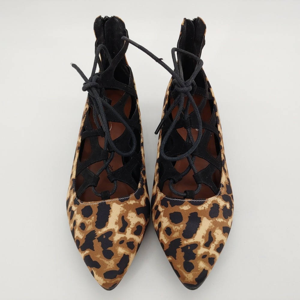 Midnight Velvet Shoes Womens Ballet Cut Out Shoes Brown Black Leopard Print 8